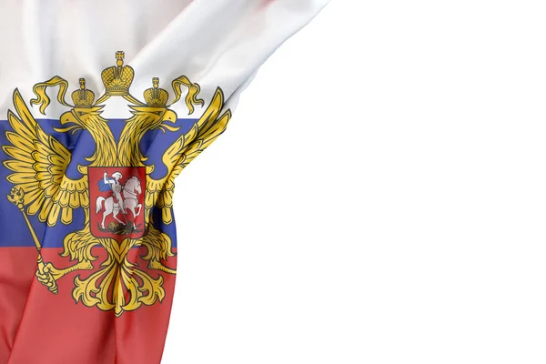 Ruská Vlajka Erbem Rohu Bílém Pozadí Vykreslování Izolované — Stock fotografie