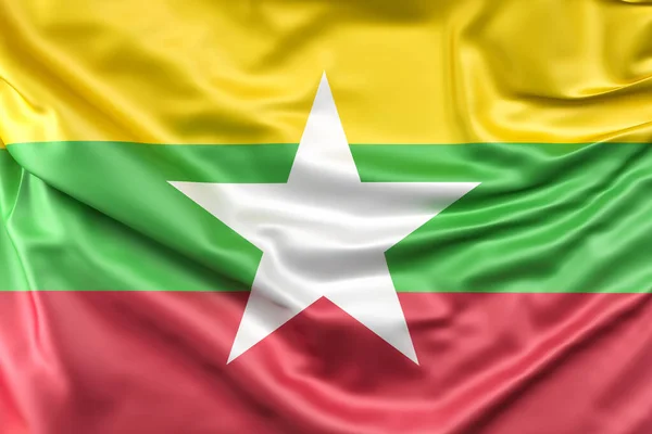 Ruffled Bandeira Myanmar Renderização — Fotografia de Stock