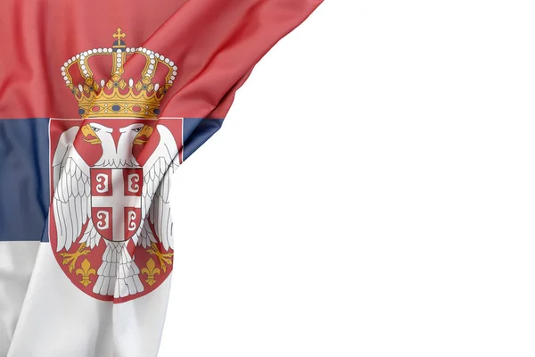塞尔维亚国旗在白色背景的角落里 3D渲染 被隔离了 — 图库照片