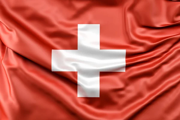 Bandera Suiza Con Volantes Renderizado —  Fotos de Stock