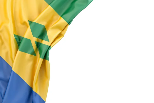 Bandiera Saint Vincent Grenadine Nevis Nell Angolo Sfondo Bianco Rendering — Foto Stock