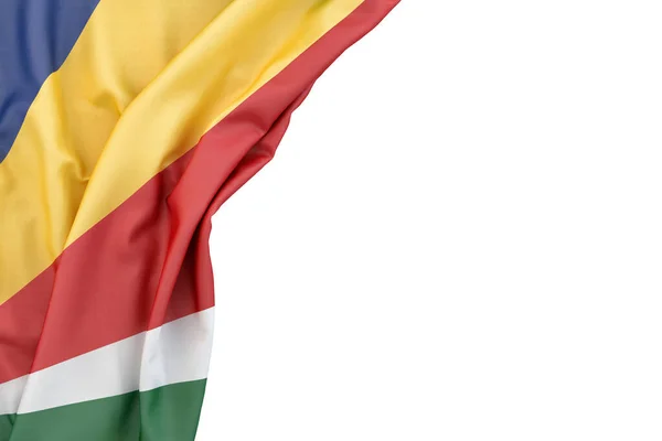 Bandiera Delle Seychelles Nell Angolo Sfondo Bianco Rendering Isolato — Foto Stock
