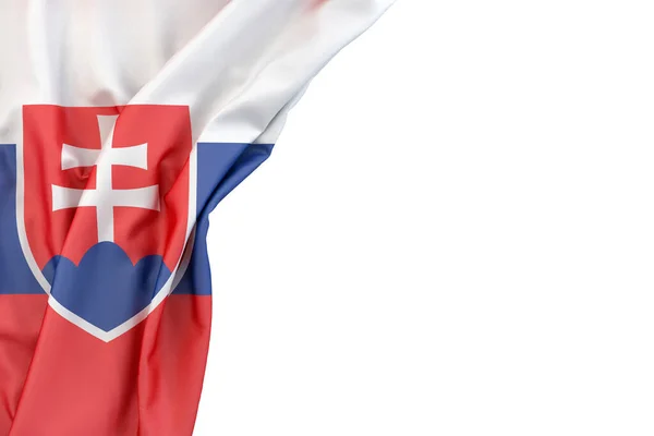 在白色背景的角落里悬挂斯洛伐克国旗 3D渲染 被隔离了 — 图库照片