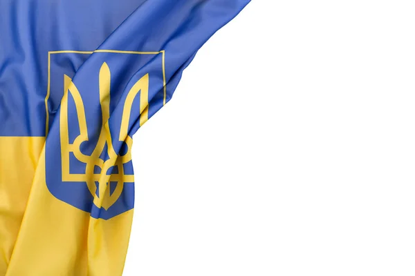 Ukrajinská Vlajka Erbem Rohu Bílém Pozadí Vykreslování Izolované — Stock fotografie