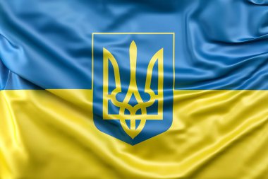 Ukrayna 'nın bayrağını armalarla dalgalandırdı. 3B Hazırlama