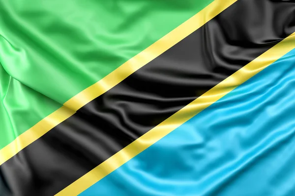 Tanzanias Förkrympta Flagga Återgivning — Stockfoto