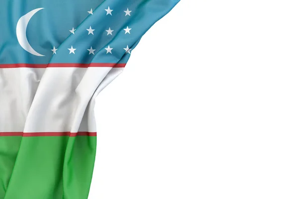 Flagge Usbekistans Der Ecke Auf Weißem Hintergrund Rendering Isoliert — Stockfoto