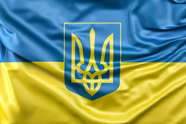 Rozcuchaná Vlajka Ukrajiny Erbem Vykreslování — Stock fotografie