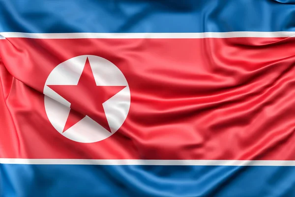 Ruffled Bandeira Coreia Norte Renderização — Fotografia de Stock