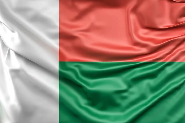 Ruffled Flag Madagascar Rendering — Stock Photo, Image