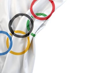 Beyaz arka planda olimpiyat bayrağı. 3 boyutlu görüntüleme. İzole edilmiş