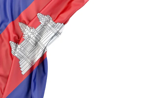 Drapeau Cambodge Dans Coin Sur Fond Blanc Isolé Rendu — Photo