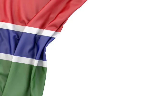 冈比亚的国旗在白色背景的角落里 孤立无援3D渲染 — 图库照片