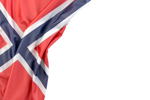 Norges Flagga Hörnet Vit Bakgrund Isolerad Återgivning — Stockfoto