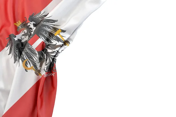 Bandera Austria Con Escudo Armas Esquina Sobre Fondo Blanco Representación — Foto de Stock