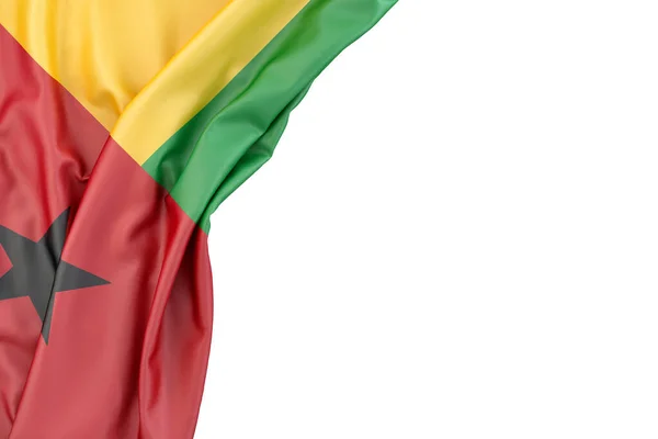 几内亚比绍国旗在白色背景的角落里 孤立无援3D渲染 — 图库照片
