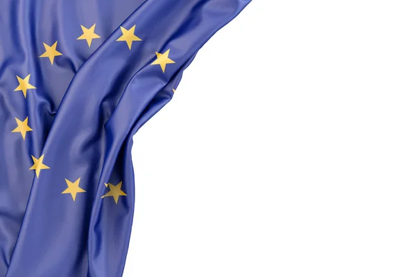 Σημαία Της Ευρωπαϊκής Ένωσης Στη Γωνία Λευκό Φόντο Απομονωμένοι Απόδοση — Φωτογραφία Αρχείου