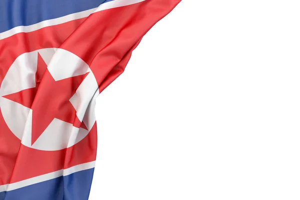 Bandeira Coreia Norte Canto Sobre Fundo Branco Isolado Renderização — Fotografia de Stock