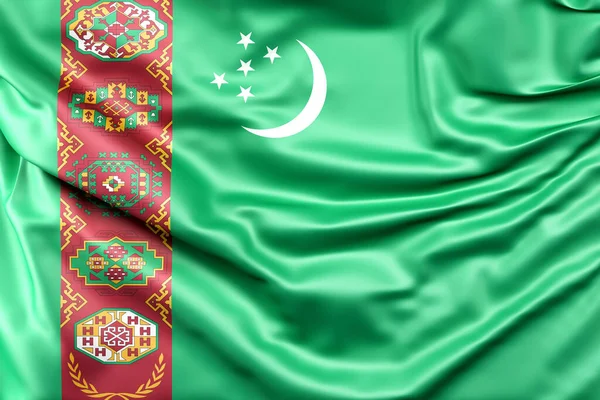 Turkmenistans Förkrympta Flagga Återgivning — Stockfoto