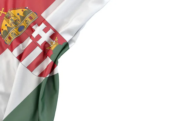 Bandera Hungría Con Escudo Armas Esquina Sobre Fondo Blanco Aislado — Foto de Stock