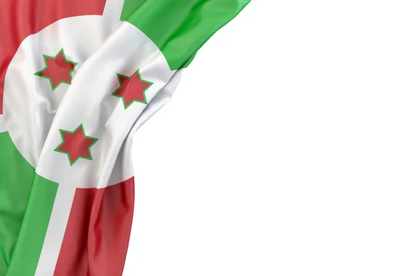 Zászló Burundi Sarokban Fehér Háttér Elszigetelve Renderelés — Stock Fotó