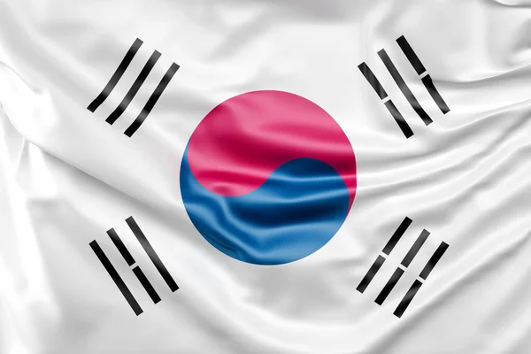 Ruffled Bandeira Coreia Sul Renderização — Fotografia de Stock