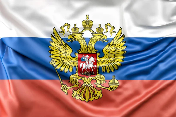 Ruská Vlajka Pomačkaným Erbem Vykreslování — Stock fotografie