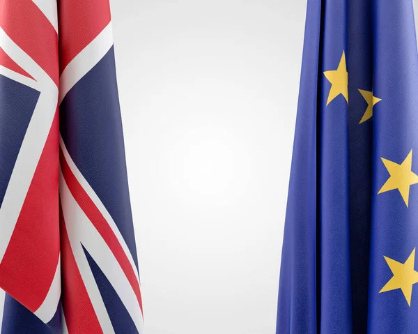 Σημαίες Της Ευρωπαϊκής Ένωσης Και Του Ηνωμένου Βασιλείου Απόδοση — Φωτογραφία Αρχείου