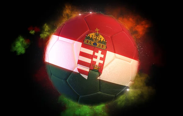 Soccer Ball Textured Flag Hungary Coat Arms — Stock Photo, Image