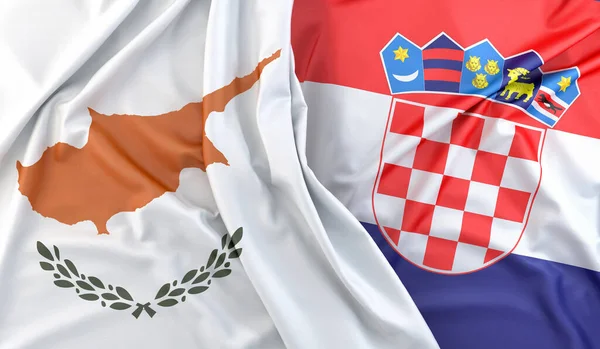 キプロスとクロアチアの国旗 3Dレンダリング — ストック写真