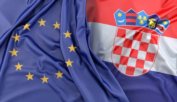 欧州連合とクロアチアの国旗 3Dレンダリング — ストック写真