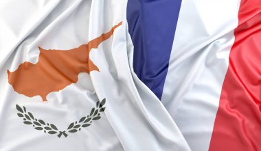 Kıbrıs ve Fransa 'nın dalgalı bayrakları. 3B Hazırlama