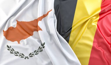 Kıbrıs ve Belçika 'nın dalgalı bayrakları. 3B Hazırlama