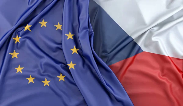 ヨーロッパ連合とチェコ共和国の国旗 3Dレンダリング — ストック写真
