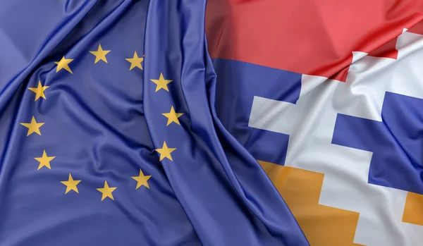 ヨーロッパ連合とナゴルノ カラバフ アルツァフ の国旗 3Dレンダリング — ストック写真