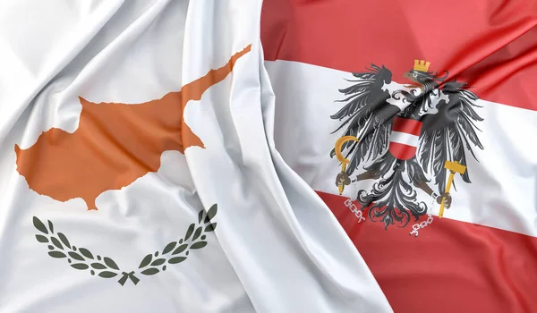キプロスとオーストリアの国旗 紋章付き 3Dレンダリング — ストック写真