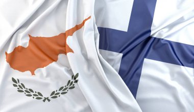 Kıbrıs ve Finlandiya 'nın dalgalı bayrakları. 3B Hazırlama