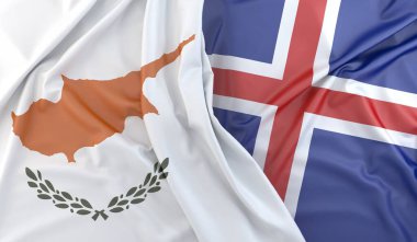 Kıbrıs ve İzlanda 'nın dalgalı bayrakları. 3B Hazırlama