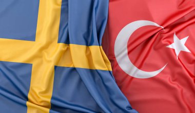İsveç ve Türkiye 'nin dalgalı bayrakları. 3B Hazırlama