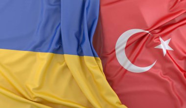 Ukrayna ve Türkiye 'nin dalgalı bayrakları. 3B Hazırlama