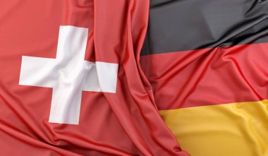 İsviçre ve Almanya 'nın dalgalı bayrakları. 3B Hazırlama