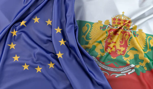ヨーロッパ連合とブルガリアの国旗 武器のコート 3Dレンダリング — ストック写真
