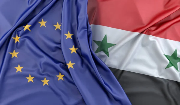 Drapeaux Froissés Union Européenne Syrie Rendu — Photo