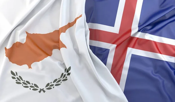 キプロスとアイスランドの国旗 3Dレンダリング — ストック写真