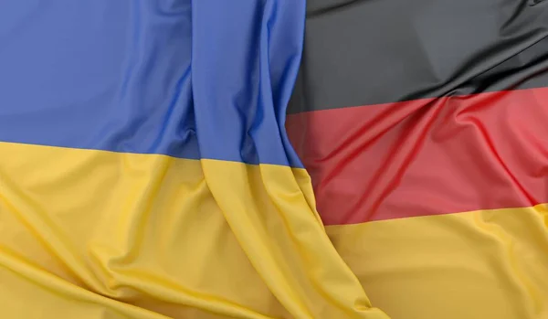 Ζαρωμένες Σημαίες Της Ουκρανίας Και Της Γερμανίας Απόδοση — Φωτογραφία Αρχείου