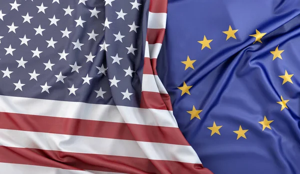 Wzmocnione Flagi Usa Unii Europejskiej Renderowanie — Zdjęcie stockowe