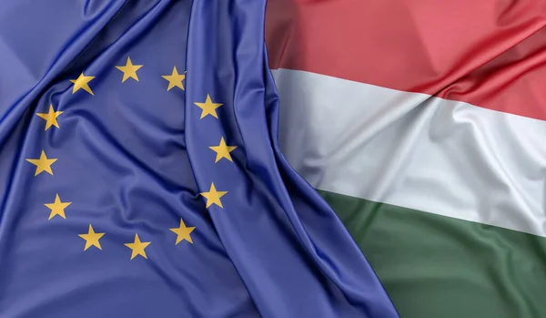 欧州連合とハンガリーの国旗 3Dレンダリング — ストック写真