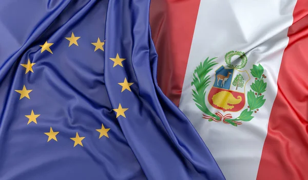Banderas Onduladas Unión Europea Perú Renderizado —  Fotos de Stock