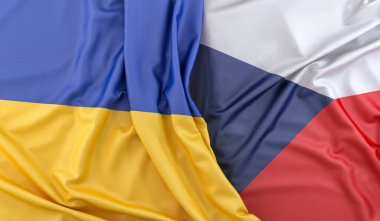 Ukrayna ve Çek Cumhuriyeti 'nin dalgalı bayrakları. 3B Hazırlama