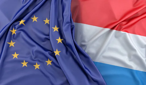 Rozcuchané Vlajky Evropské Unie Lucemburska Vykreslování — Stock fotografie